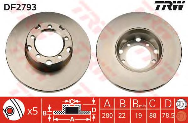 Freno de disco delantero DF2793 TRW