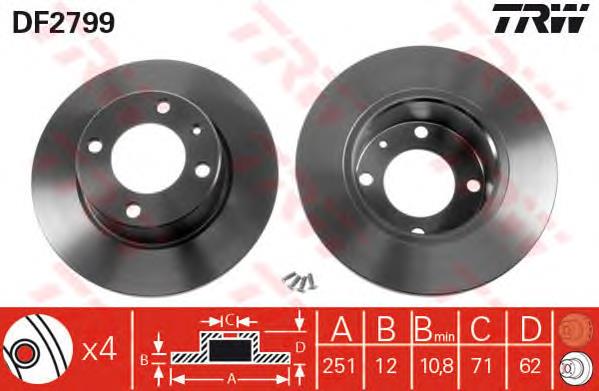 DF2799 TRW disco de freno trasero