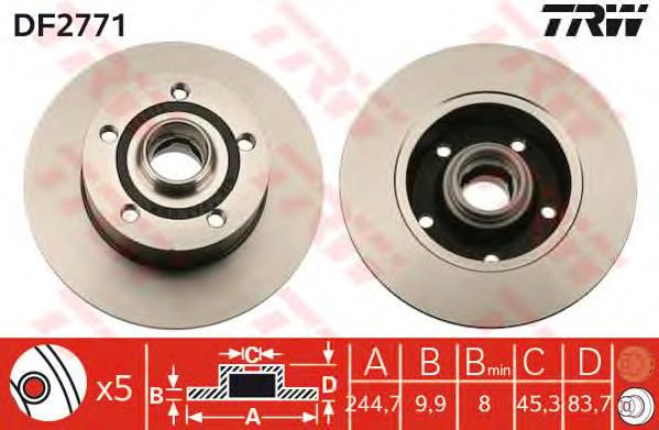 Disco de freno trasero DF2771 TRW