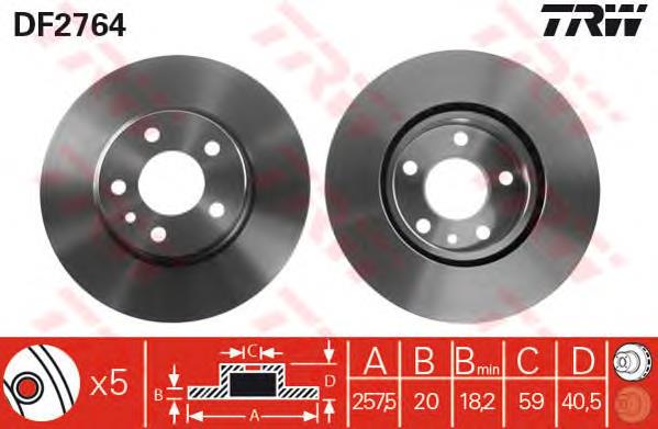 Freno de disco delantero DF2764 TRW