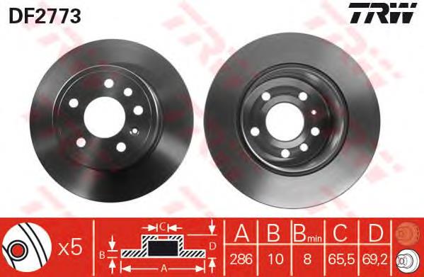 Disco de freno trasero DF2773 TRW