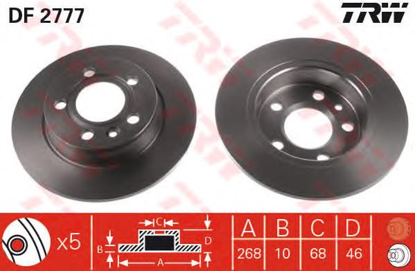 Disco de freno trasero DF2777 TRW