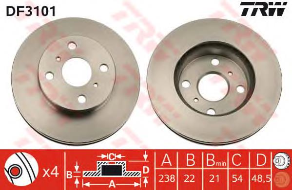 Freno de disco delantero DF3101 TRW