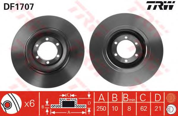 Disco de freno trasero DF1707 TRW