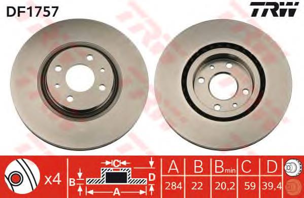 Frenos delanteros TRW DF1757 precio, desde 40,24 EUR