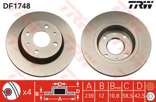 Disco de freno DF1748 TRW