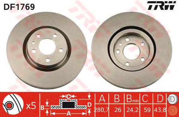 Freno de disco delantero DF1769 TRW