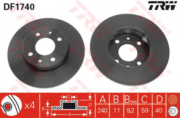 Disco de freno trasero TRW DF1740 precio, desde 18,77 EUR
