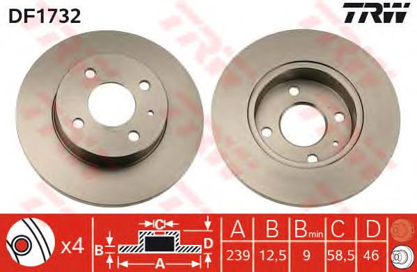 Freno de disco delantero DF1732 TRW