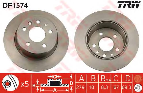 Comprar DF1574 TRW Disco de freno trasero