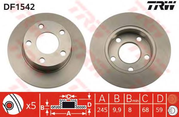 Disco de freno trasero DF1542 TRW