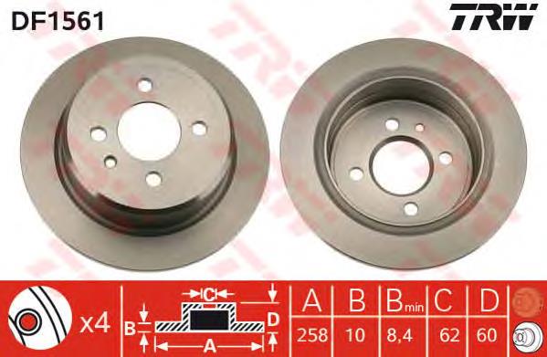 Disco de freno trasero DF1561 TRW