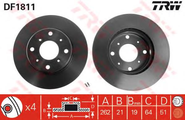 Freno de disco delantero DF1811 TRW