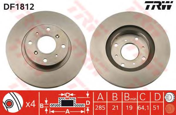 Freno de disco delantero DF1812 TRW