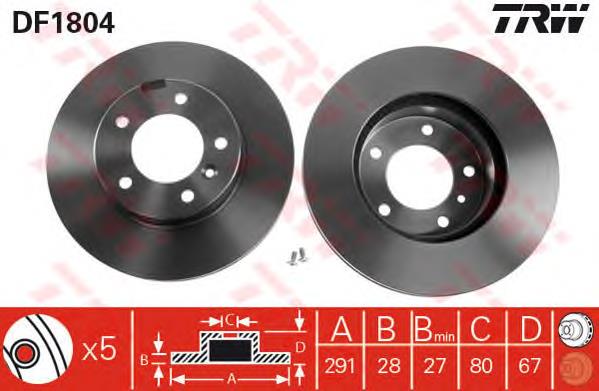 Freno de disco delantero DF1804 TRW