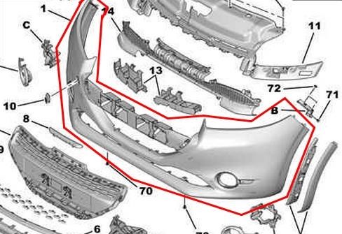 Parachoques delantero 1610073180 Peugeot/Citroen