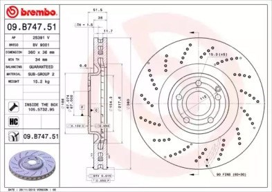 Freno de disco delantero 09B74751 Brembo