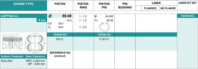 Pistón completo para 1 cilindro, STD 30113STD Teikin