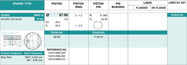 Juego De Piston Para Motor, STD 38189STD Teikin