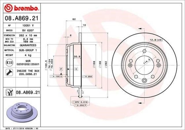 Disco de freno trasero 08A86921 BREMBO