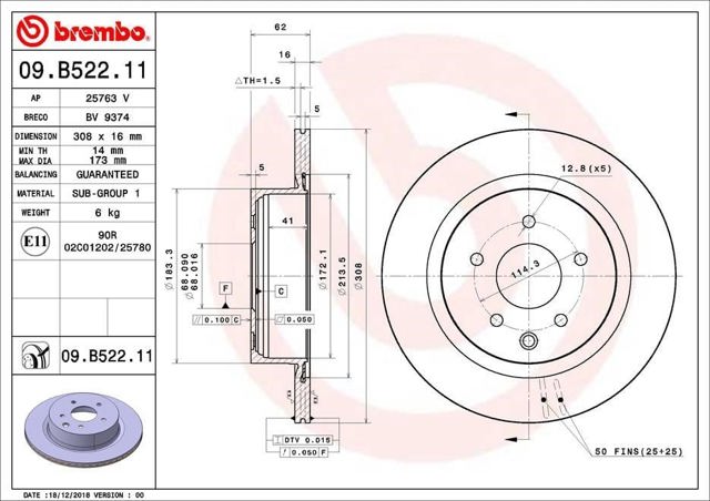 Frenos traseros 09B52211 BREMBO