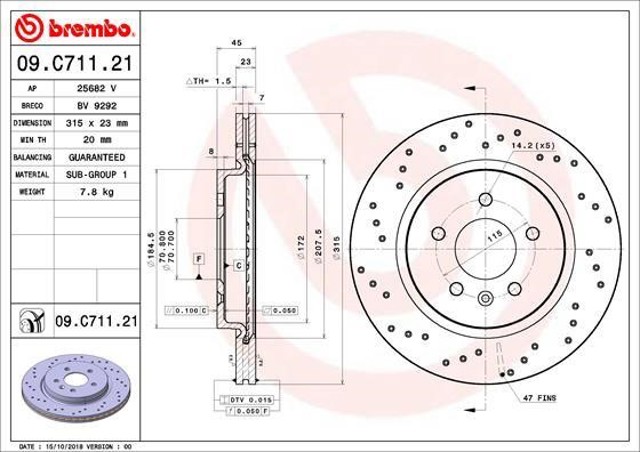 Freno de disco trasero 09C71121 BREMBO