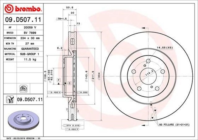 Frenos delanteros 09D50711 BREMBO