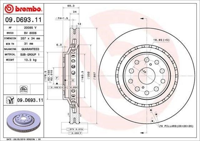 Frenos delanteros 09D69311 BREMBO