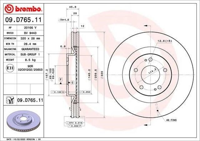 Disco de freno delantero 09D76511 BREMBO