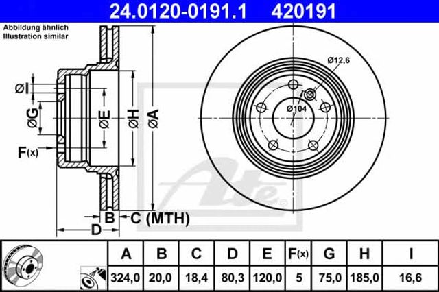 Freno de disco trasero 24012001911 ATE
