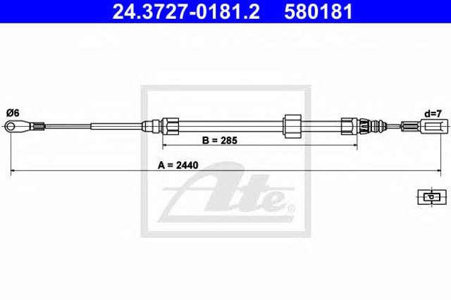Cable para freno de mano delantero 24372701812 ATE