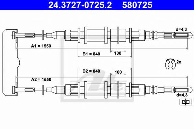 Cable de freno de mano trasero derecho/izquierdo 24372707252 ATE