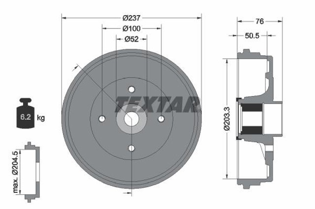 Tambor de freno trasero 94041400 TEXTAR
