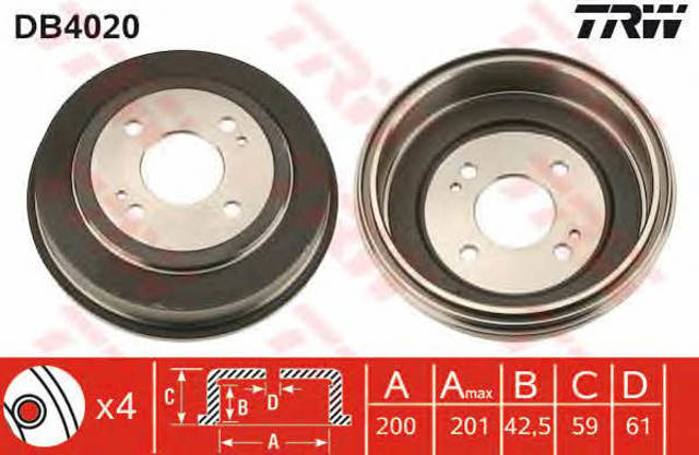 Tambor de freno trasero DB4020 TRW