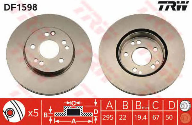 Disco de freno delantero DF1598 TRW