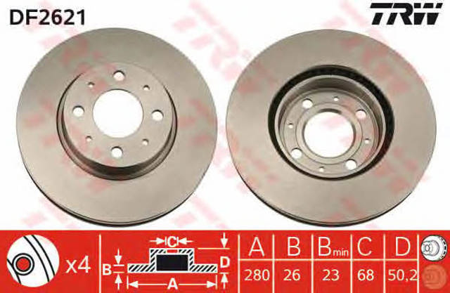 Freno de disco delantero DF2621 TRW
