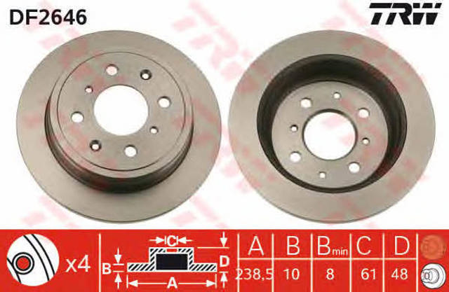 Disco de freno trasero DF2646 TRW