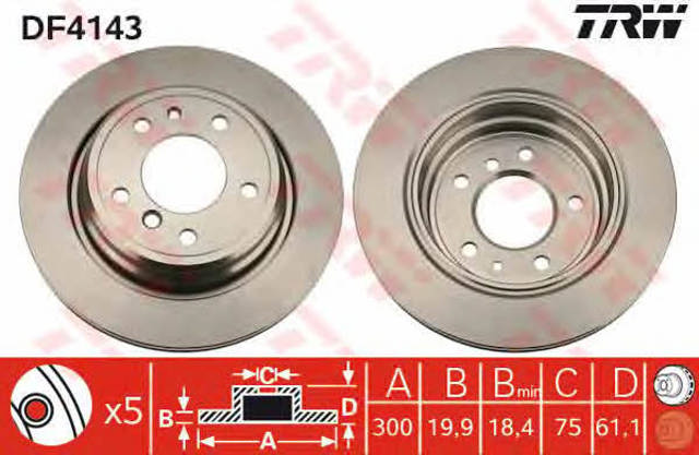 Freno de disco trasero DF4143 TRW