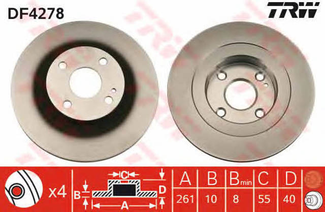 Disco de freno trasero DF4278 TRW