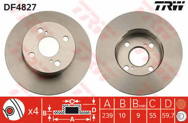 Freno de disco trasero DF4827 TRW