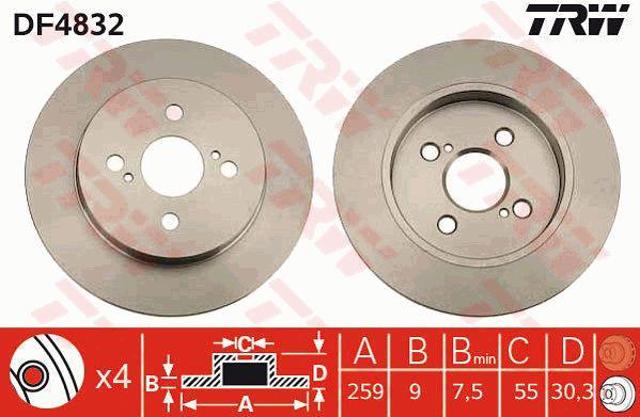 Disco de freno trasero DF4832 TRW