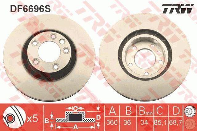 Disco de freno delantero DF6696S TRW