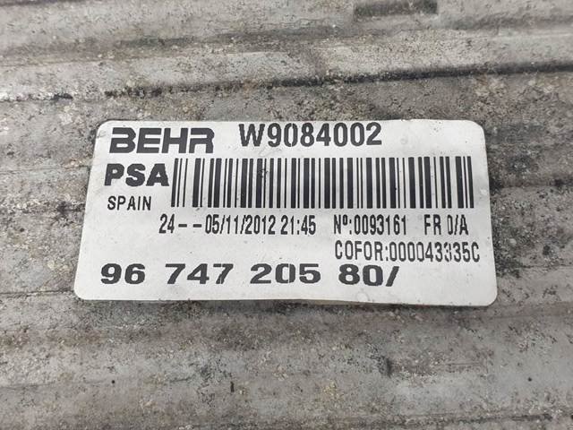 Radiador de intercooler 9674720580 PEUGEOT