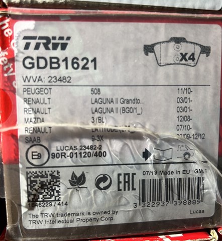 GDB1621 TRW Pastillas de freno traseras  disponible Alicante