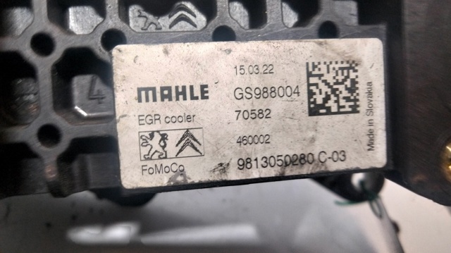 Enfriador de recirculación de gases de escape EGR 9813050280 PEUGEOT