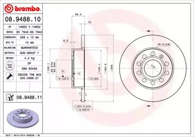 BREMBO 08948811 Disco de freno trasero  en stock Valencia