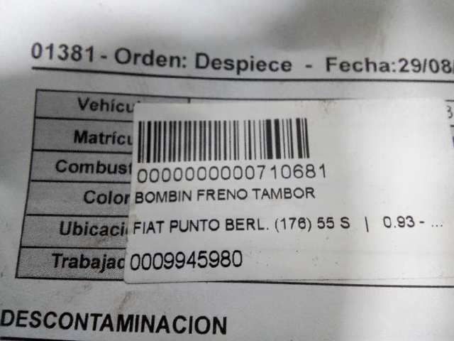 Bombín de freno de rueda trasero 0009945980 FIAT
