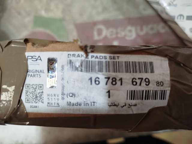 Pastillas de freno traseras 1678167980 PEUGEOT