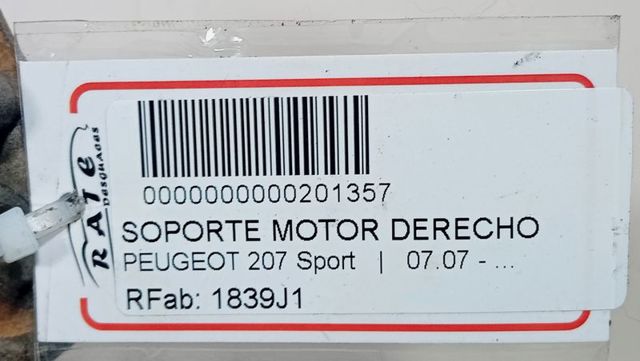 Cojín del motor (soporte) superior derecho 1839J1 PEUGEOT