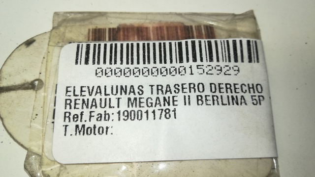 RENAULT 190011781 Mecanismo de elevalunas de la puerta trasera derecha  disponible Lugo